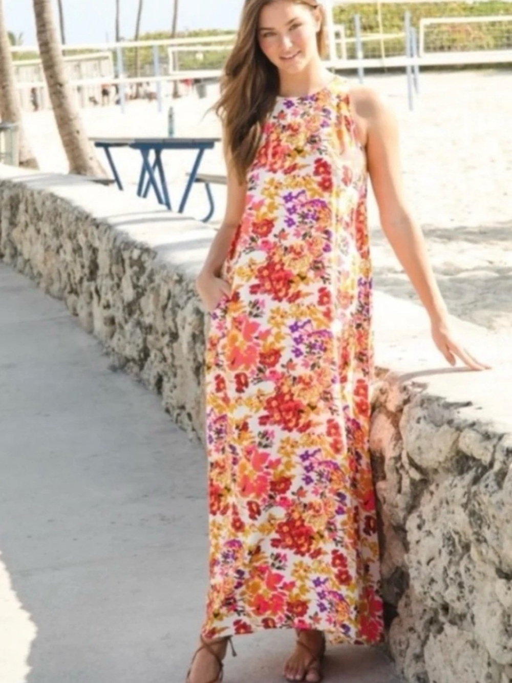 Natural Life Katie Sleeveless Maxi Dress - Hot Pink Bright XS/S beach coverup